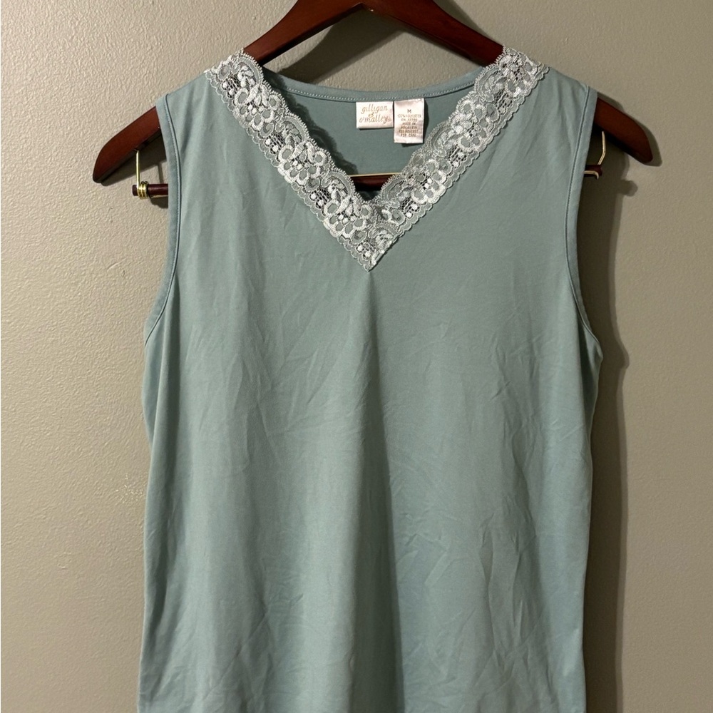 Gilligan & O'Malley Lace Trim Tank Top in Seafoam Gree